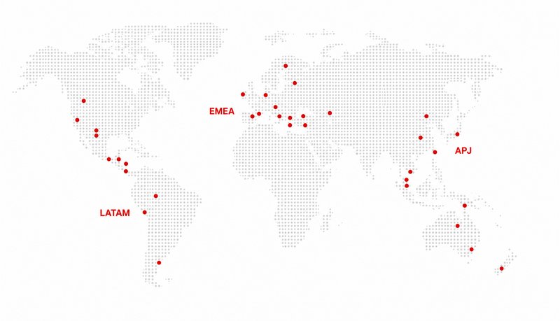 World map showing EMEA, APJ and LATAM regions